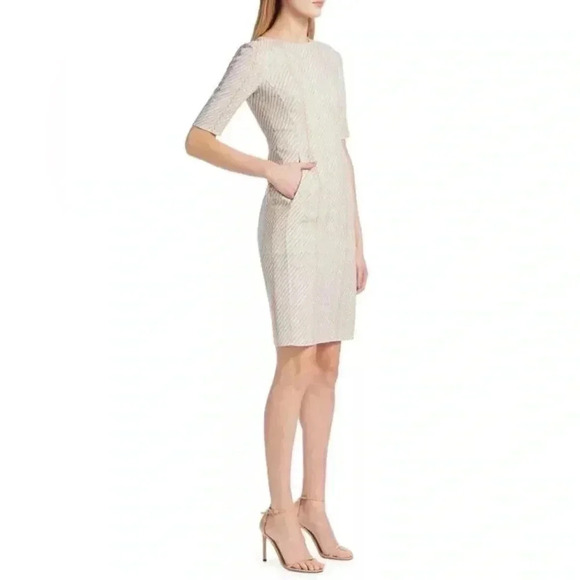 AKRIS Tweed Double Face Wool Sheath Dress Clay Sunrise Size 6 NWT - Picture 13 of 14